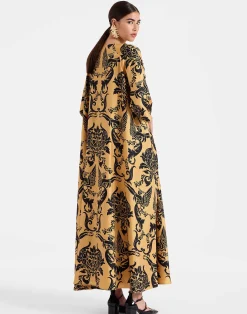 La DoubleJ Party Dressing<Muumuu Dress Round NeckCherubs Gold in Silk Twill