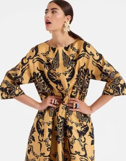 La DoubleJ Party Dressing<Muumuu Dress Round NeckCherubs Gold in Silk Twill