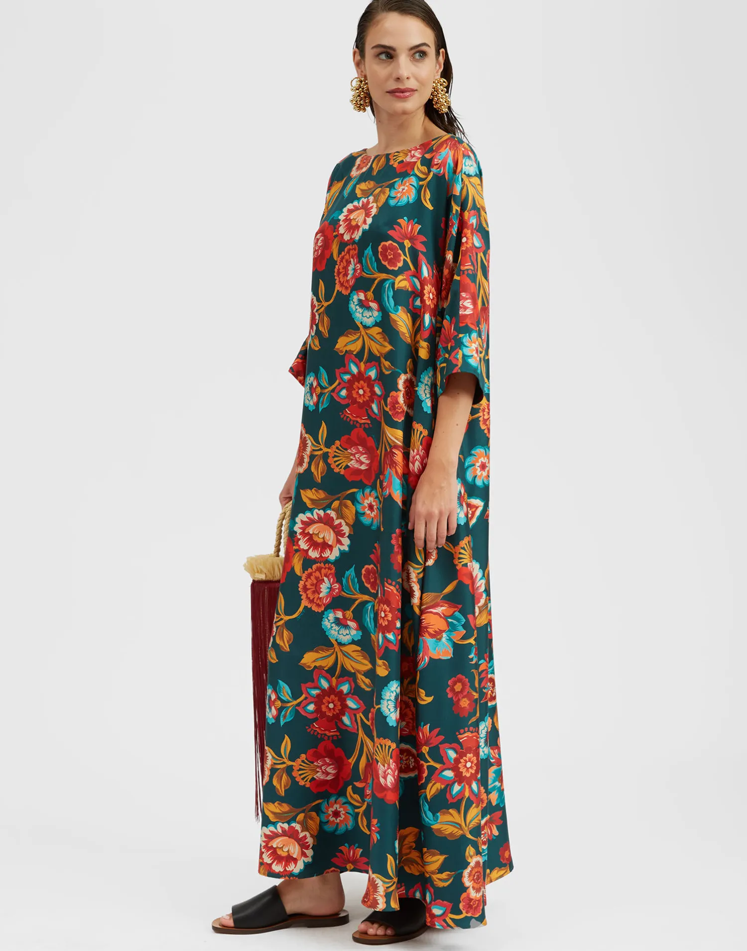 La DoubleJ Vestiti<Muumuu Dress Round NeckHottie Emerald in Silk Twill