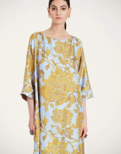 La DoubleJ Vestiti<Muumuu Dress Round NeckTangle Light Blue in Silk Twill
