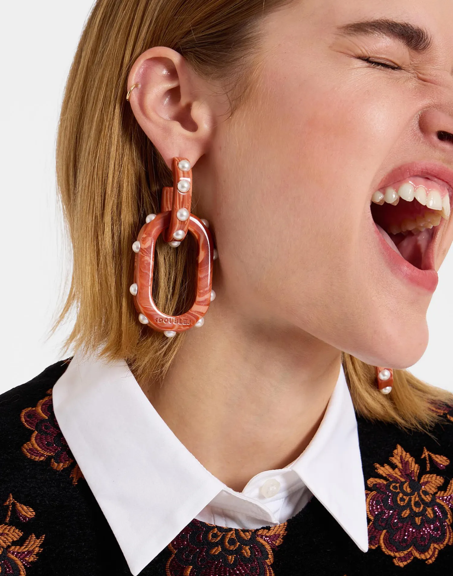 La DoubleJ Bijoux|Accessories<Nefertiti Double EarringsSolid Pink in Acrylic Resin
