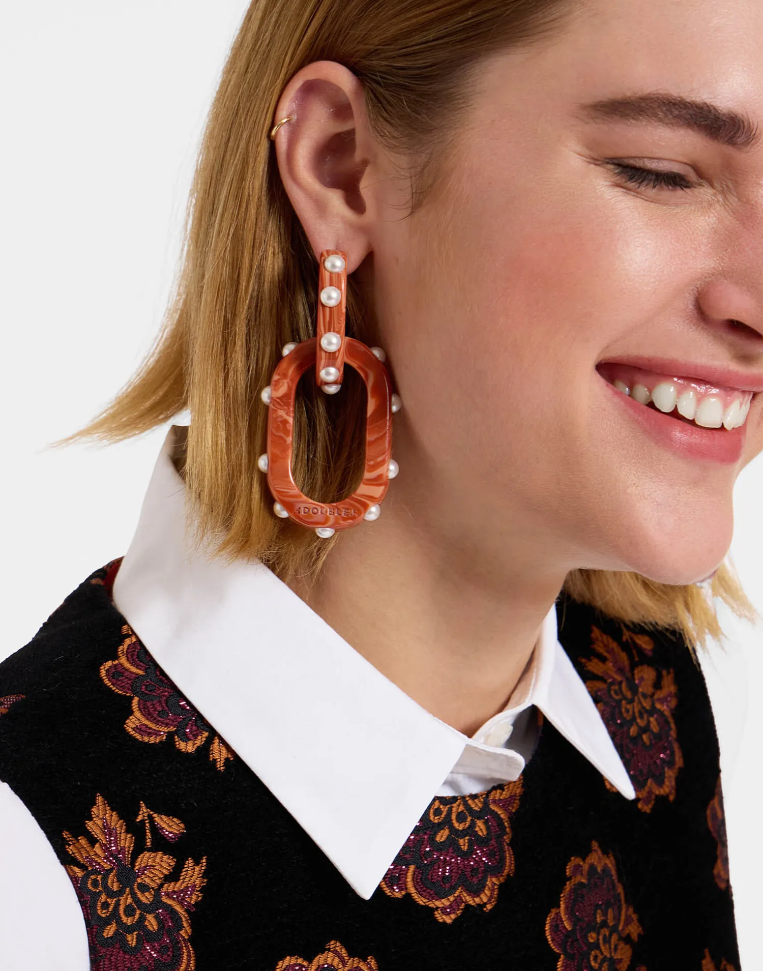 La DoubleJ Bijoux|Accessories<Nefertiti Double EarringsSolid Pink in Acrylic Resin
