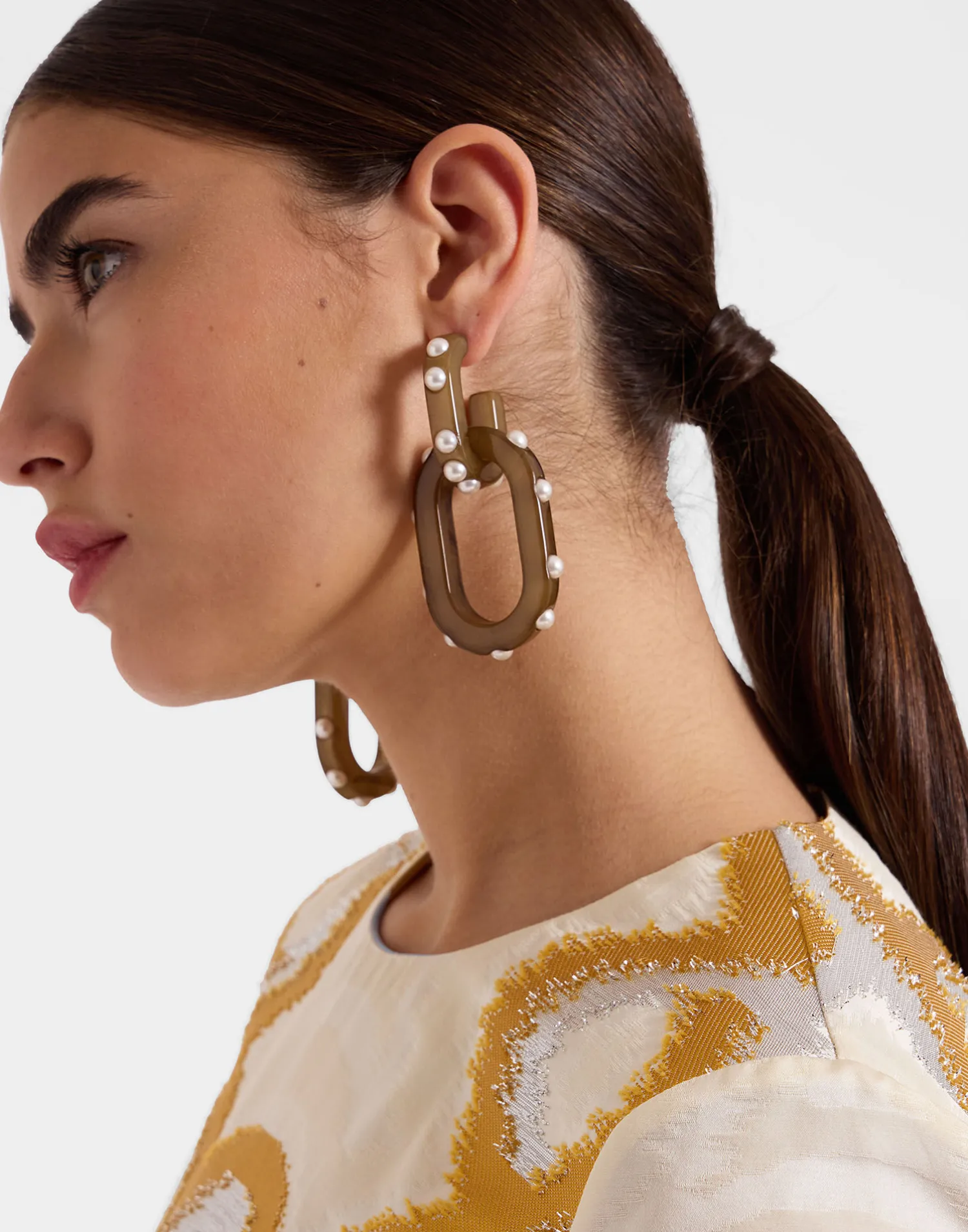 La DoubleJ Bijoux|Accessories<Nefertiti Double EarringsSolid Tortoiseshell in Acrylic Resin