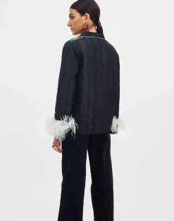 La DoubleJ Capispalla<Nile JacketThe Nile Black in Jacquard With Feathers