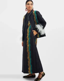 La DoubleJ Capispalla<Nile JacketThe Nile Black in Jacquard With Feathers