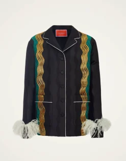 La DoubleJ Capispalla<Nile JacketThe Nile Black in Jacquard With Feathers