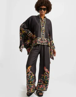 La DoubleJ Pantaloni E Shorts<Palazzo PantsBorboni Plac&eacute;e Nero in Twill Silk