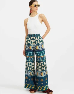 La DoubleJ Pantaloni E Shorts<Palazzo PantsCasareale Plac&egrave;e Emerald in Silk Twill