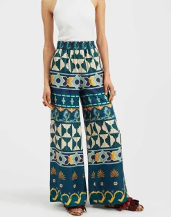 La DoubleJ Pantaloni E Shorts<Palazzo PantsCasareale Plac&egrave;e Emerald in Silk Twill