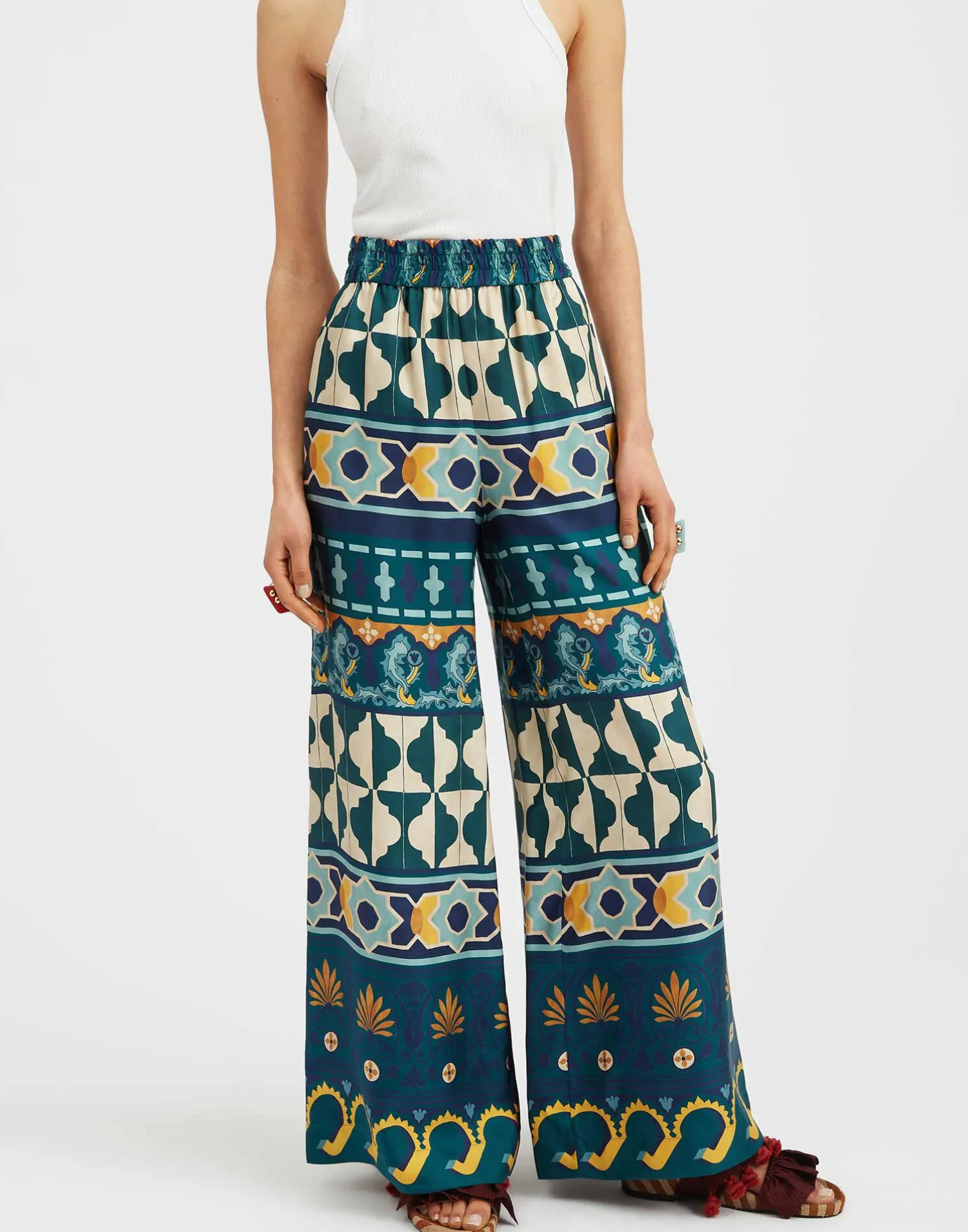 La DoubleJ Pantaloni E Shorts<Palazzo PantsCasareale Placèe Emerald in Silk Twill
