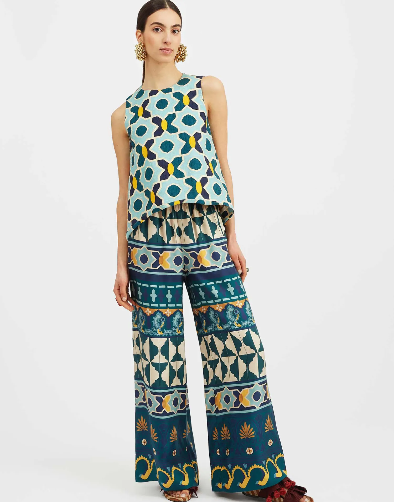 La DoubleJ Pantaloni E Shorts<Palazzo PantsCasareale Placèe Emerald in Silk Twill
