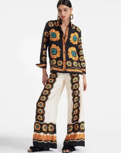 La DoubleJ Pantaloni E Shorts<Palazzo PantsDaisychain Plac&eacute;e Orange in Silk Twill