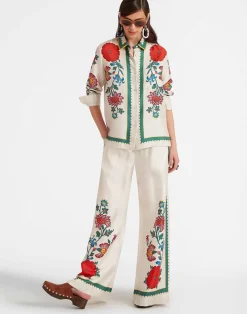 La DoubleJ Pantaloni E Shorts<Palazzo PantsDragonflower Plac&eacute;e Multicolor in Silk Twill