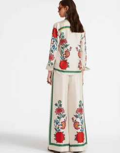 La DoubleJ Pantaloni E Shorts<Palazzo PantsDragonflower Plac&eacute;e Multicolor in Silk Twill