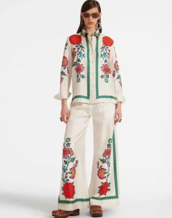 La DoubleJ Pantaloni E Shorts<Palazzo PantsDragonflower Plac&eacute;e Multicolor in Silk Twill