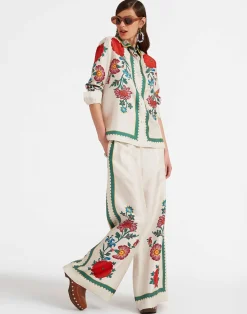 La DoubleJ Pantaloni E Shorts<Palazzo PantsDragonflower Plac&eacute;e Multicolor in Silk Twill