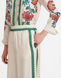 La DoubleJ Pantaloni E Shorts<Palazzo PantsDragonflower Plac&eacute;e Multicolor in Silk Twill