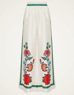 La DoubleJ Pantaloni E Shorts<Palazzo PantsDragonflower Plac&eacute;e Multicolor in Silk Twill