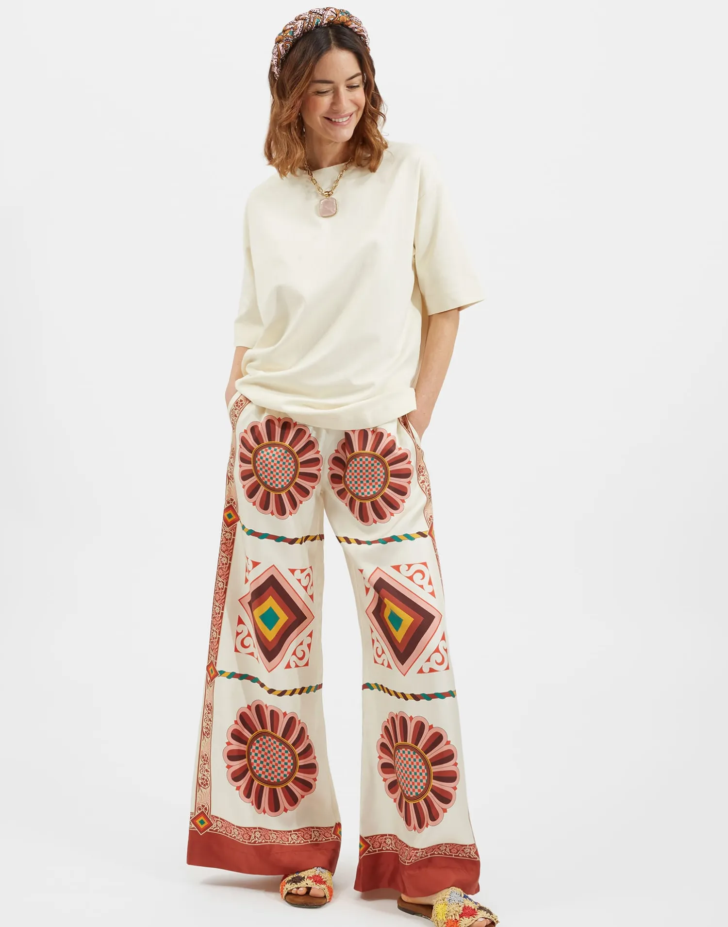 La DoubleJ Party Dressing<Palazzo PantsMacro Tiles Placée in Twill Silk