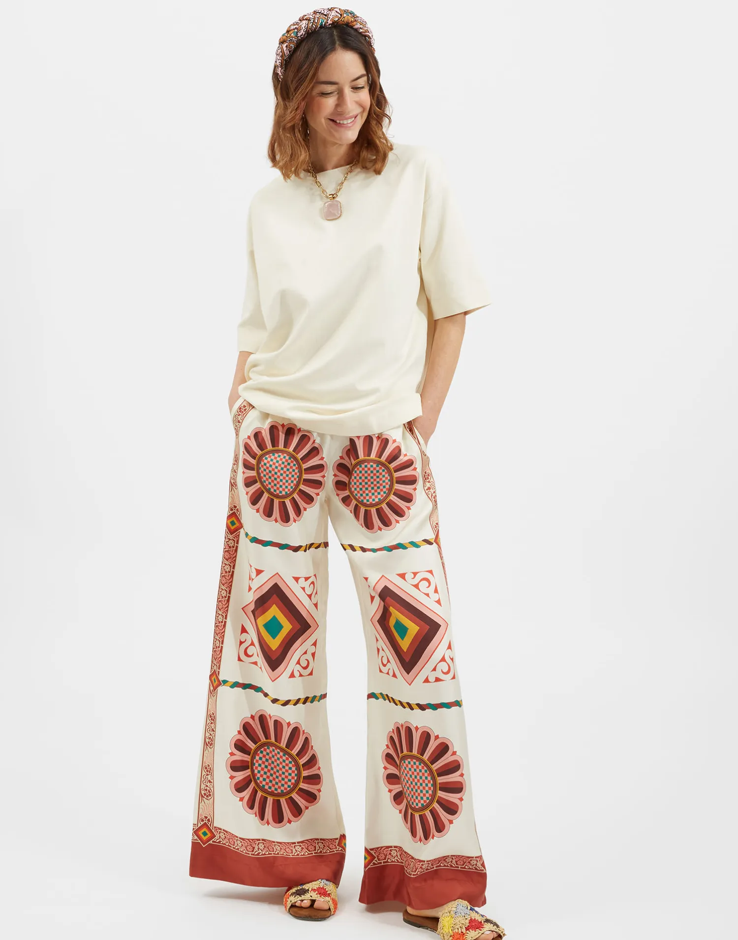 La DoubleJ Pantaloni E Shorts<Palazzo PantsMacro Tiles Placée in Twill Silk