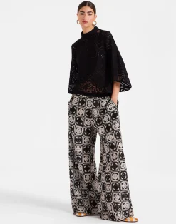 La DoubleJ Pantaloni E Shorts<Palazzo PantsMini Tiles Black in Macram&eacute;