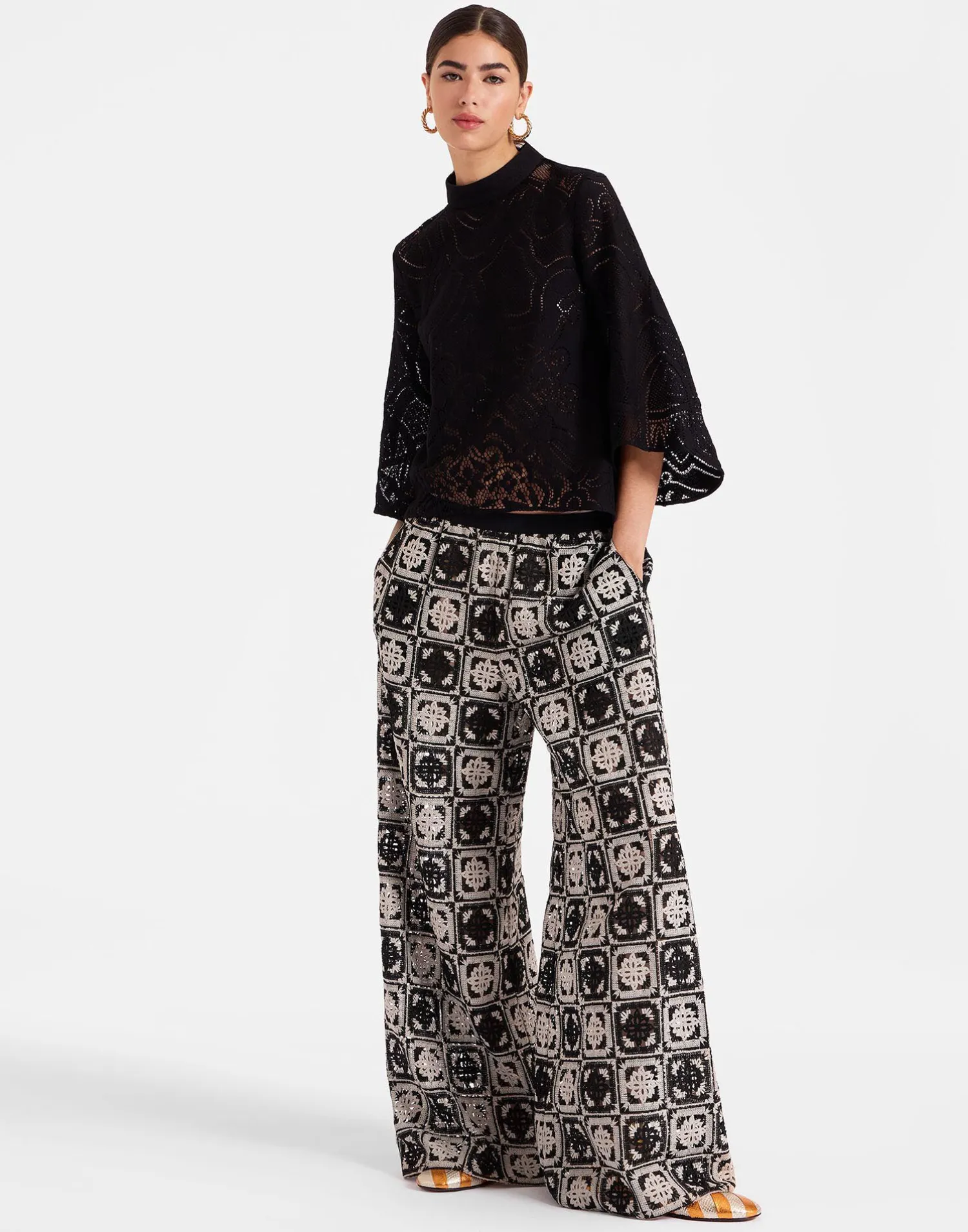 La DoubleJ Pantaloni E Shorts<Palazzo PantsMini Tiles Black in Macramé