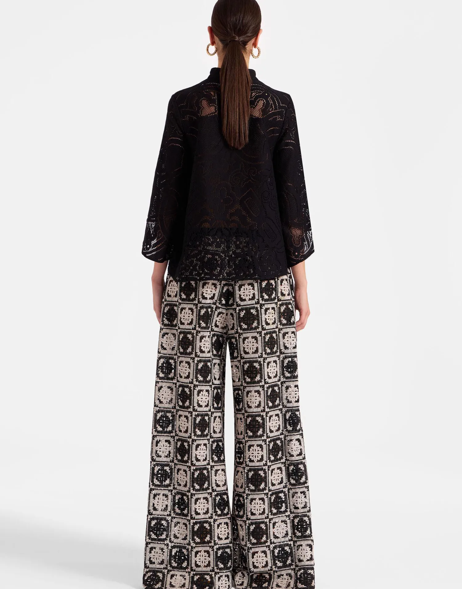 La DoubleJ Pantaloni E Shorts<Palazzo PantsMini Tiles Black in Macramé