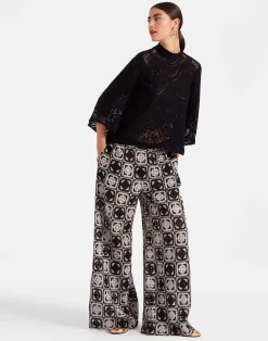 La DoubleJ Pantaloni E Shorts<Palazzo PantsMini Tiles Black in Macramé