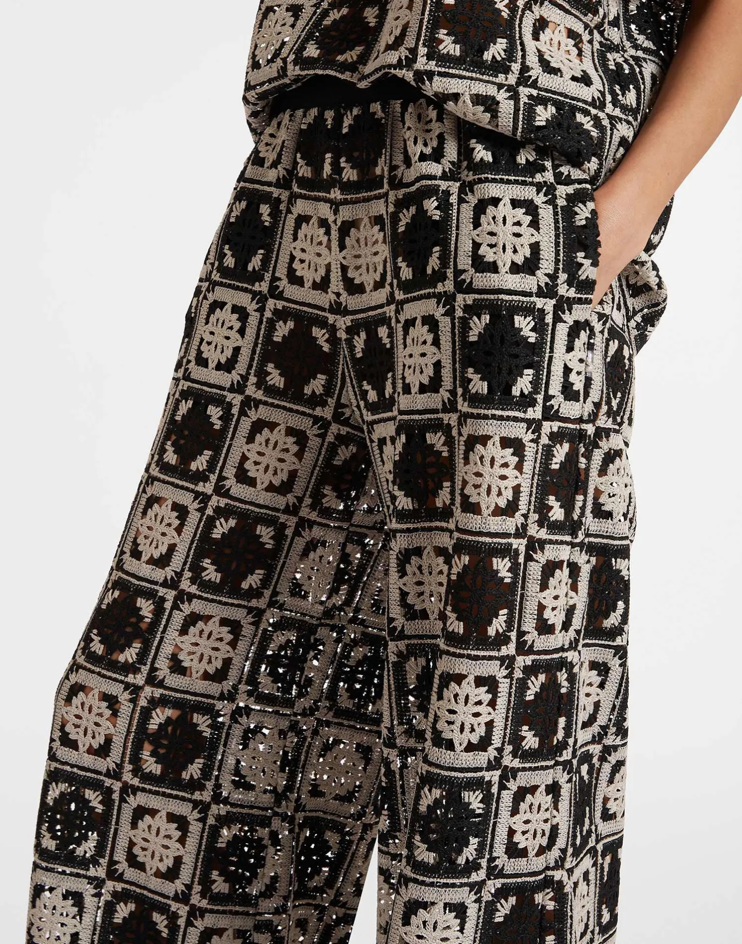La DoubleJ Pantaloni E Shorts<Palazzo PantsMini Tiles Black in Macramé