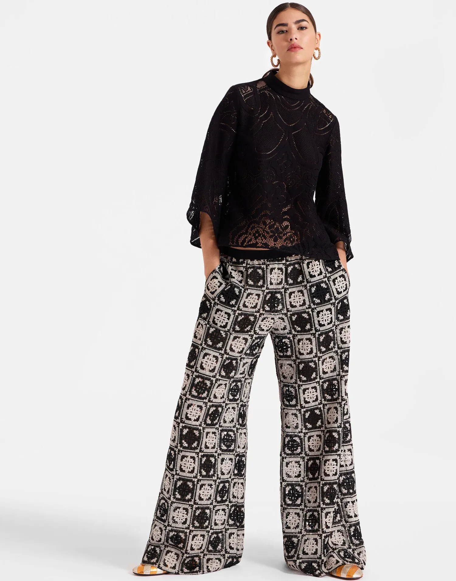 La DoubleJ Pantaloni E Shorts<Palazzo PantsMini Tiles Black in Macramé
