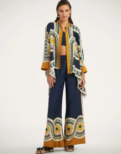 La DoubleJ Pantaloni E Shorts<Palazzo PantsMudejar Plac&eacute;e Blue in Silk Twill