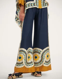 La DoubleJ Pantaloni E Shorts<Palazzo PantsMudejar Plac&eacute;e Blue in Silk Twill