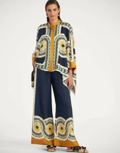 La DoubleJ Pantaloni E Shorts<Palazzo PantsMudejar Plac&eacute;e Blue in Silk Twill
