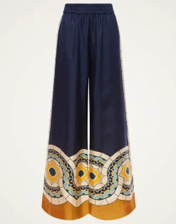 La DoubleJ Pantaloni E Shorts<Palazzo PantsMudejar Plac&eacute;e Blue in Silk Twill