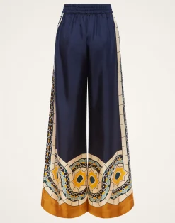 La DoubleJ Pantaloni E Shorts<Palazzo PantsMudejar Plac&eacute;e Blue in Silk Twill