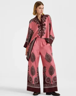 La DoubleJ Pantaloni E Shorts<Palazzo PantsOltrarno Plac&eacute;e Pink in Silk Twill