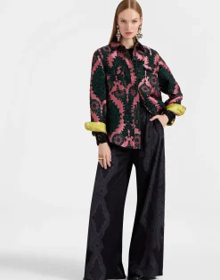 La DoubleJ Pantaloni E Shorts<Palazzo PantsPortal Laser Black in Viscose Satin Stretch