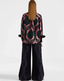 La DoubleJ Pantaloni E Shorts<Palazzo PantsPortal Laser Black in Viscose Satin Stretch