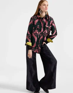 La DoubleJ Pantaloni E Shorts<Palazzo PantsPortal Laser Black in Viscose Satin Stretch