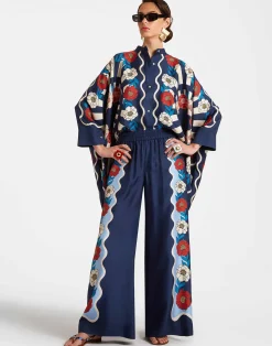 La DoubleJ Pantaloni E Shorts<Palazzo PantsWhitsun Plac&eacute;e Blue in Silk Twill