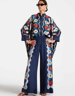 La DoubleJ Pantaloni E Shorts<Palazzo PantsWhitsun Plac&eacute;e Blue in Silk Twill