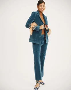 La DoubleJ Pantaloni E Shorts<24/7 PantsLight Blue in Velvet With Feathers