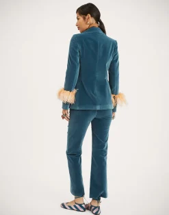La DoubleJ Pantaloni E Shorts<24/7 PantsLight Blue in Velvet With Feathers