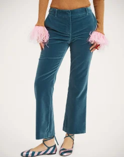 La DoubleJ Pantaloni E Shorts<24/7 PantsLight Blue in Velvet With Feathers