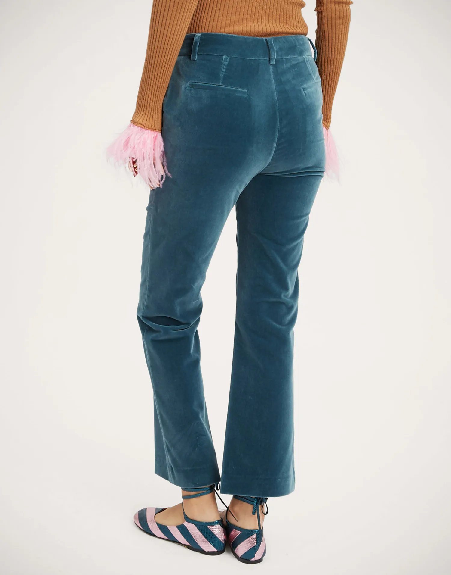 La DoubleJ Pantaloni E Shorts<24/7 PantsLight Blue in Velvet With Feathers