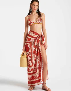 La DoubleJ Moda Mare<PareoDragonflower Plac&eacute;e Red in Silk Voile