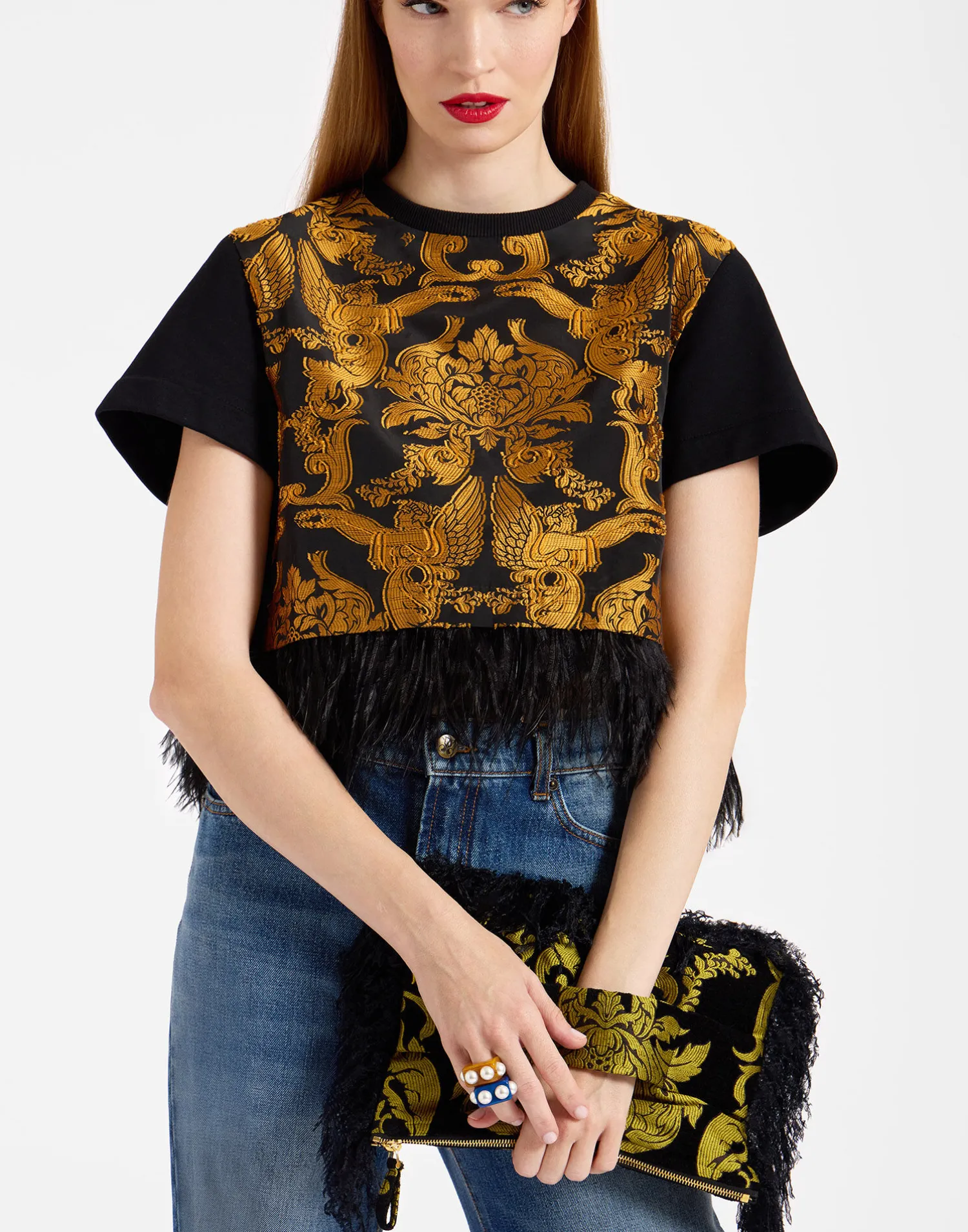 La DoubleJ Accessories|Borse E Pochettes<Party PochetteCherubs Black in Jacquard With Feathers