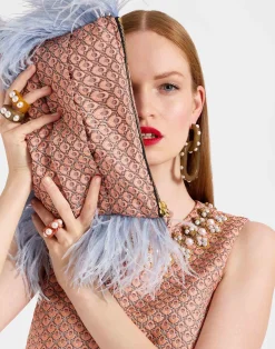 La DoubleJ Borse E Pochettes|Accessories<Party PochetteTulip Pale Pink in Jacquard With Feathers