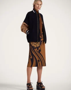 La DoubleJ Gonne<Pencil SkirtBig Blooms Placée Brown in Envers Satin
