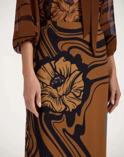 La DoubleJ Gonne<Pencil SkirtBig Blooms Placée Brown in Envers Satin